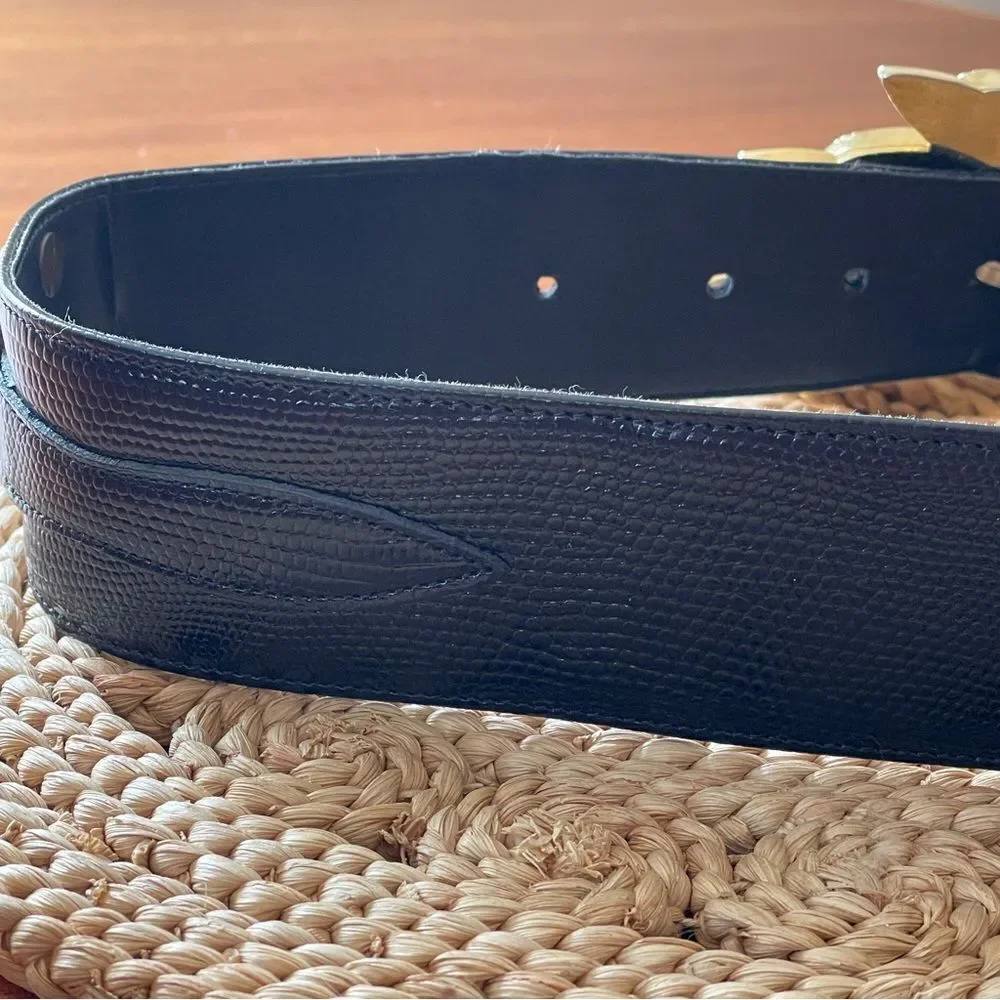 Bon Soir Made In France Belt Black with Large Silver and Gold Claw Buckle Large
